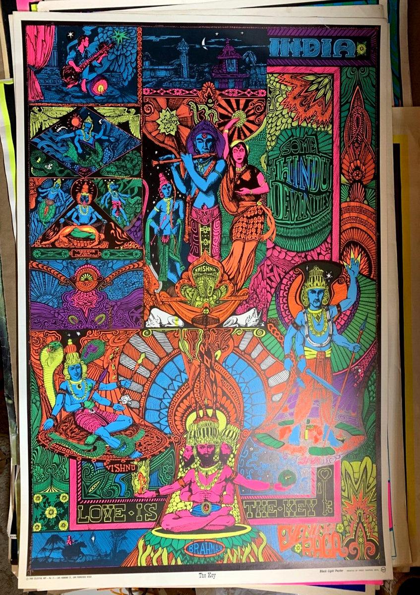 LOVE IS THE KEY IN DIA 1968 VINTAGE BLACKLIGHT POSTER By CELESTIAL