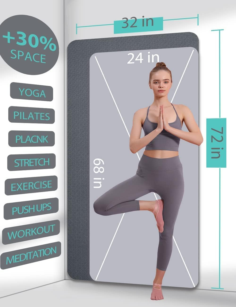 Extra Wide 72x32 Inch Non-Slip Double-Sided 7mm Thick Yoga Mat