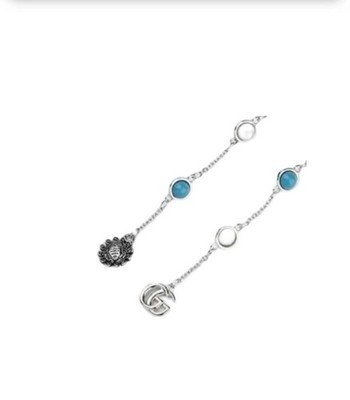 Gucci Interlocking G Flower Pearl Drop Earrings Women Silver Ag925 Turquoise 65m