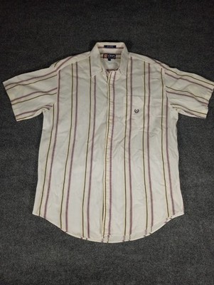 Ralph Lauren Chaps Shirt Men's Button Up Multi Striped Short Sleeve Off White
