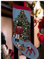 Vintage 42&rdquo; Giant Needlepoint Christmas Stocking Nutcracker Tree Toy Horse XL
