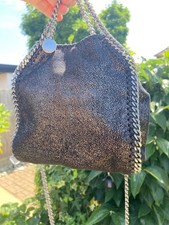 Bolso de Mano Stella Mccartney Mini Falabella Plateado Brillo Negro Peludo Ciervo Vegano