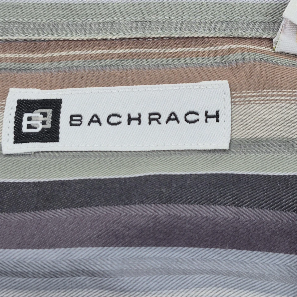 Camisa de Vestir Bachrach Para Hombres 2XL Multicolor Rayas Botón Frontal Manga Larga Bolsillo Foto 3 de 4