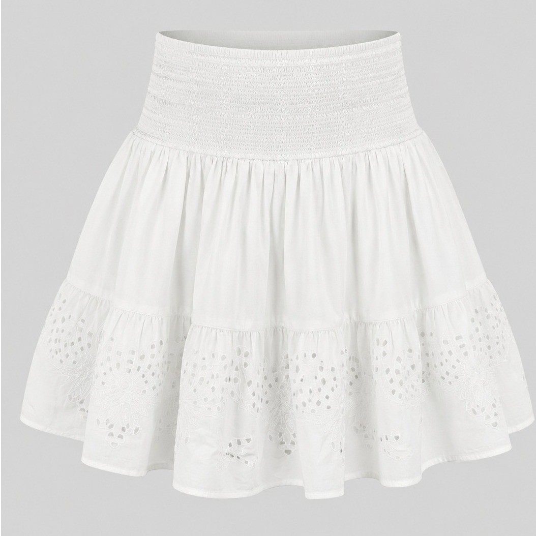 Lauren Ralph Lauren White Cotton Eyelet Smocked Tiered Mini Skirt Mens Medium