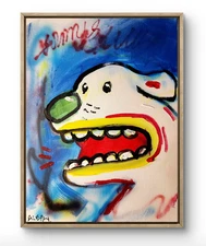 Original Art Dog Barking 14x11 Basquiat Style Graffiti Abstract Art Painting
