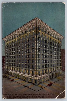 #ad Gas and Electric at Night. 1912 Denver Colorado Vintage Postcard $5.99