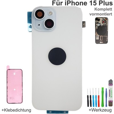 Akkudeckel für iPhone 15 Plus Blau NFC Blitzlicht Magnet vormontiert