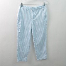 Lands End Chino Pants Womens 8 Blue Striped 28" Inseam Ankle Straight Cotton