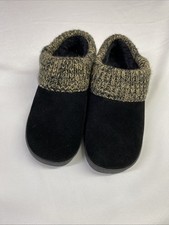 Clarks Women's Black Suede Knitted Collar Clog Indoor Outdoor Slippers Size 7