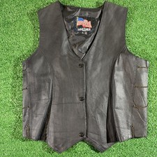 Vintage 90s Leather USA Black Genuine Leather Vest With Chains Black Size XL
