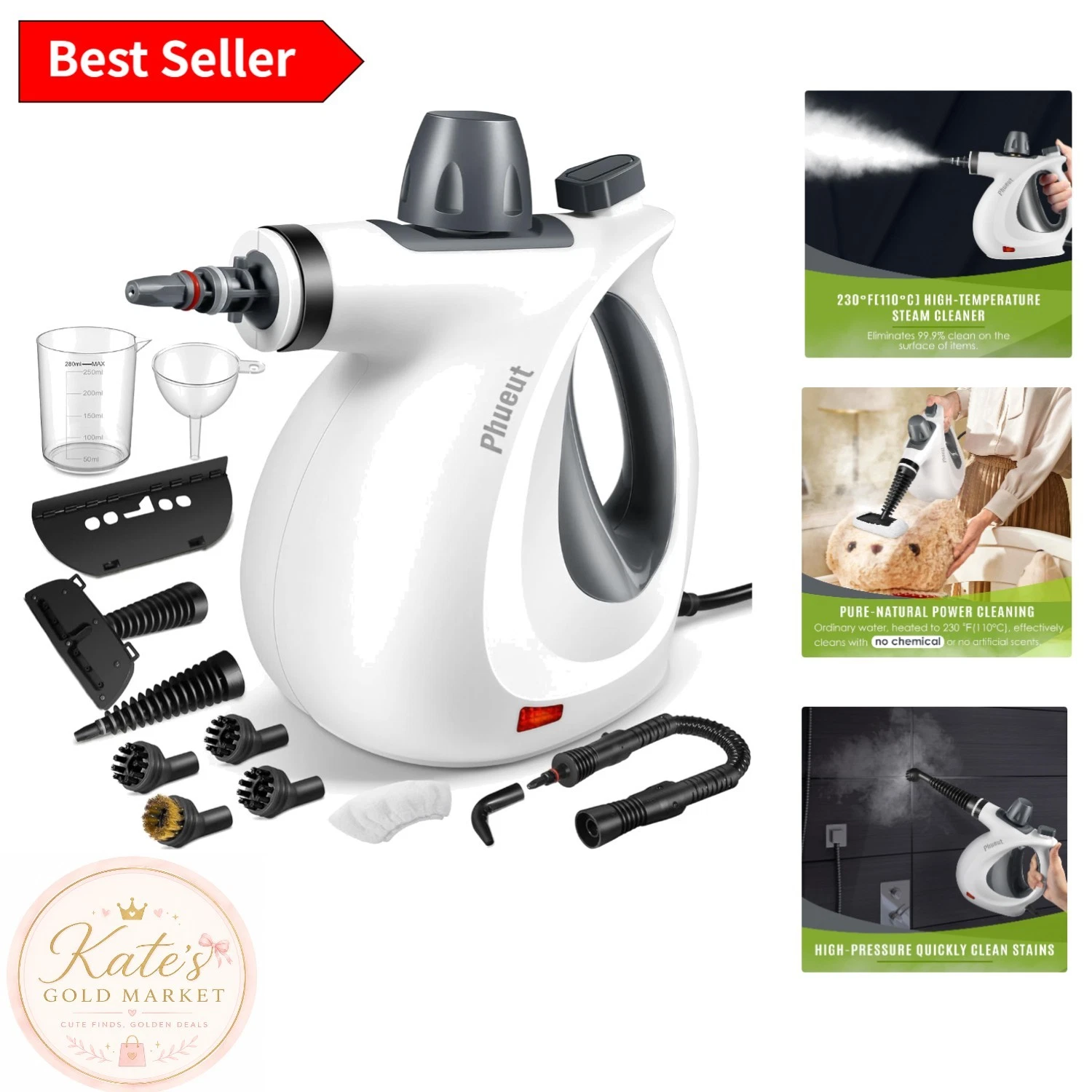 Handheld Multi-Surface Steamer with 12 Accessories - 1050W Powerful Cleaning