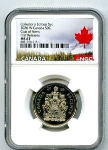 2026 ' W ' MINT MARK 50 CENT CANADA NGC MS67 HALF DOLLAR COAT OF ARMS - FR