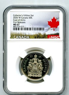 2026 ' W ' MINT MARK 50 CENT CANADA NGC MS67 HALF DOLLAR COAT OF ARMS FR