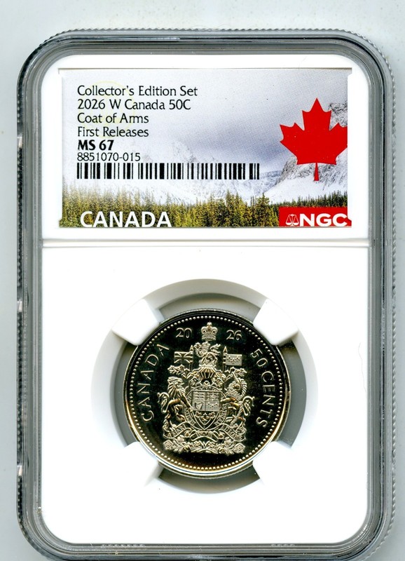 2026 ' W ' MINT MARK 50 CENT CANADA NGC MS67 HALF DOLLAR COAT OF ARMS - FR