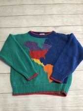 Kitestrings Sweater Youth 7 Green Blue World Map Graphic Crewneck Knit Pullover