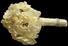 White Bridal Bouquet  Boutonniere Set Ivory Sola Wood Flower Bridesmaid Groom