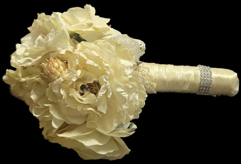 White Bridal Bouquet & Boutonniere Set Ivory Sola Wood Flower Bridesmaid Groom
