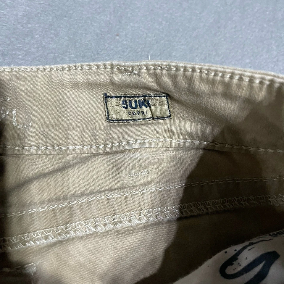 Pantalones de mezclilla plateados Y2K Suki Capri para mujer 30 color caqui tostado mezcla de algodón preppy Foto 4 de 4