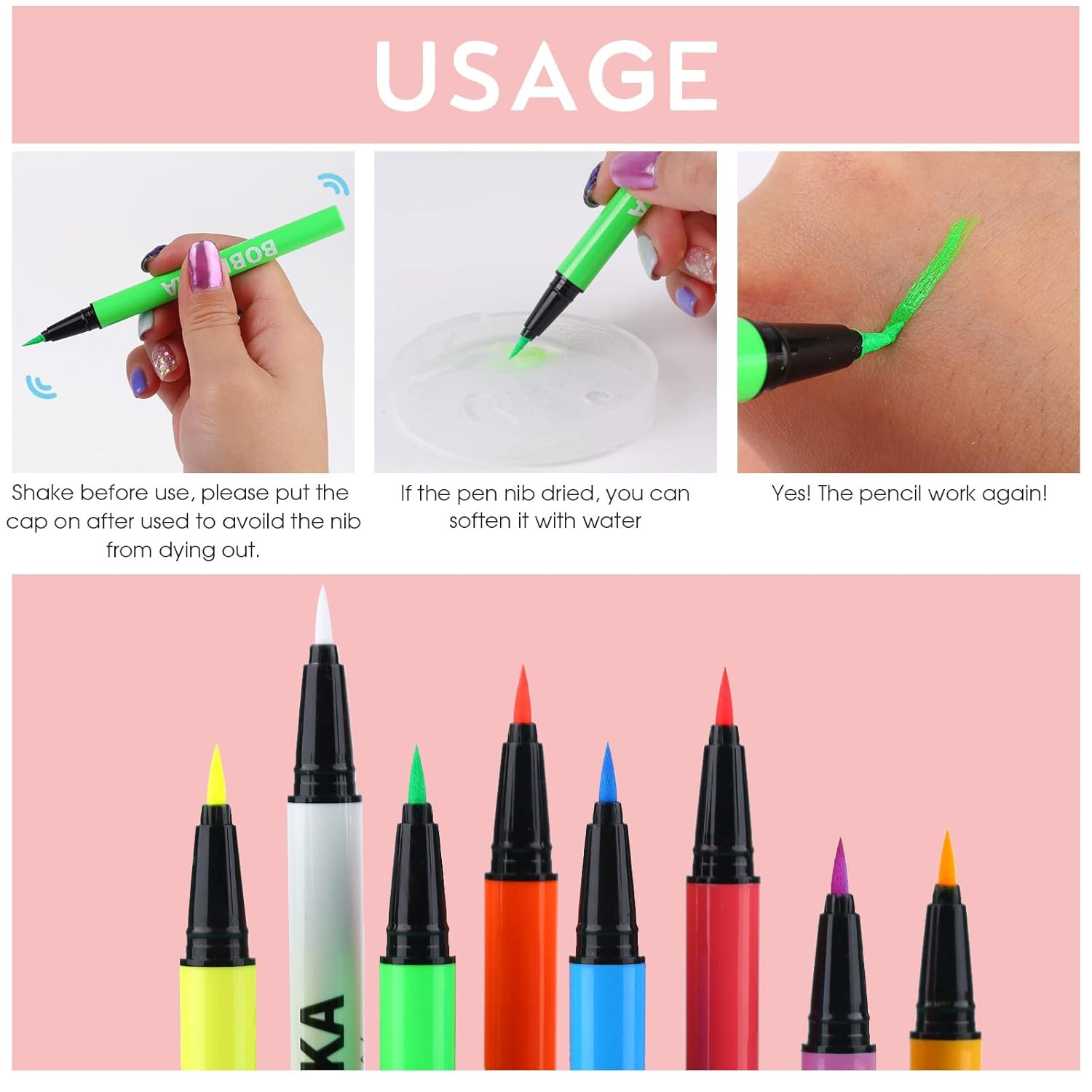 8 Colors UV Neon Liquid Eyeliner Set, Matte Colored Eyeliner Pens, Waterproof