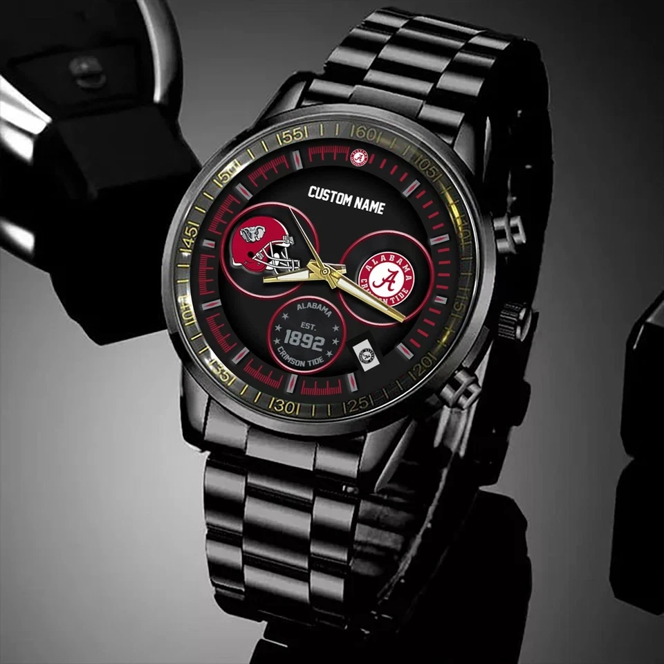 Crimson Tide Black Stainless Steel Watch-personalize name