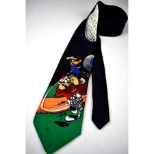 Neck Tie VTG Looney Tunes 90s Taz Daffy Duck Golfing Poly Tie 59.5" x 3.75" 1995