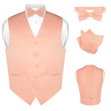 Men's Dress Vest BOWTie Hanky PEACH Pink Color Bow Tie Set for Suit or Tuxedo