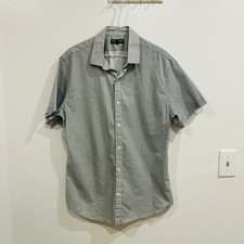 EXPRESS Short Sleeve Button Up Slim Shirt Mens L - White Black Geometric Formal
