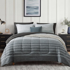 Full Size Comforter Sets - 7 Pieces Bed in a Bag Full, Grey-Stripe Bedding Sets,