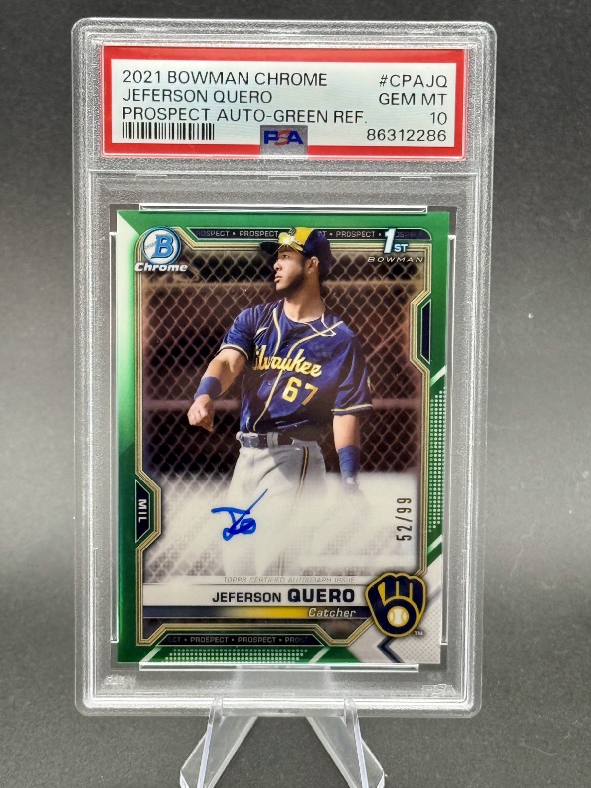 2021 Bowman Chrome JEFERSON QUERO 1st Auto True Green /99 PSA 10 Rookie RC