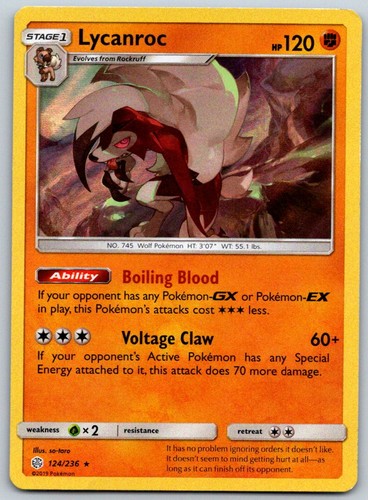 Lycanroc 124/236 Holo Rare SM - Cosmic Eclipse Holofoil (Moderately Played)