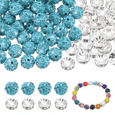 200 Pcs 10mm Rhinestone  Spacer Beads for Jewelry Making, Lake Blue