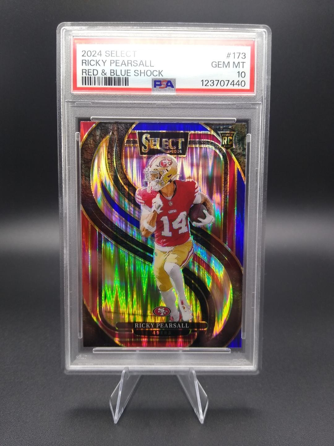 2024 Panini Select - Club Level Ricky Pearsall Red & Blue Shock Prizm (RC) PSA10