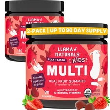 Llama Naturals Kids Multivitamin Gummies, Vegan, Organic with Vitamin D, C  K...