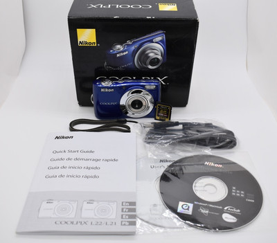 Nikon Coolpix L22 Blue Digital Camera 12MP 3.6x Zoom - Bundle Fully Tested