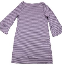 Suzanne Betro Dress Burgandy & White Stripe Long-Sleeve Pocket A-Line Size Large