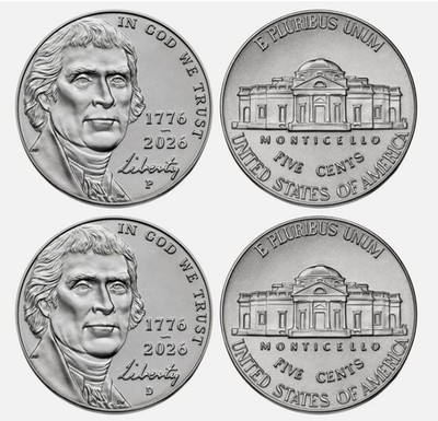 2026 P&D SemiQ Jefferson Nickel Set (2 Coins) from P & D Rolls . IN HAND!