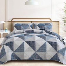 King Size Quilt Blue, 3 Pieces Patchwork Bedspread Bedding for King Size Bed,...
