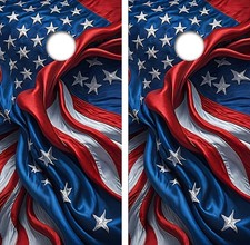 Wavy American Flag Cornhole Board Wrap LAMINATED Decal Vinyl Sticker 5090