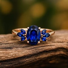 Blue Sapphire Silver Ring 925 Sterling Silver Lab Created Handmade Ring