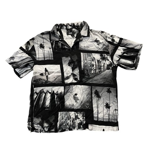 Azul by Moussy Short Sleeve Shirt Button Up Photo Mosaic Hawaiian Surf Medium