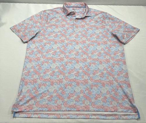 Johnnie O Polo Shirt Men’s Size XL Orange Slice All Over Print Golf UPF 50 Logo