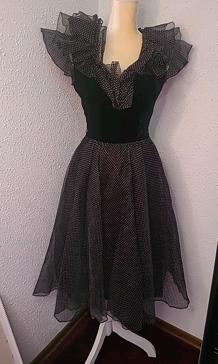 Vintage 50s 1950s Dress Black Polka Dot Tulle Party Prom Full Skirt Small  5/6 | eBay