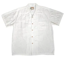 VTG Paradise Found Hawaiian Shirt Large White On White Palm Trees