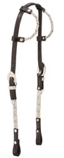 Western Silver Ferrule Show Headstall - Bridle - Double Ear - Dark Oil Leather