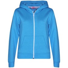 Kids Girls Unisex Plain Fleece Blue Hoodie Zip Up Style Zipper Age 2-13 Years