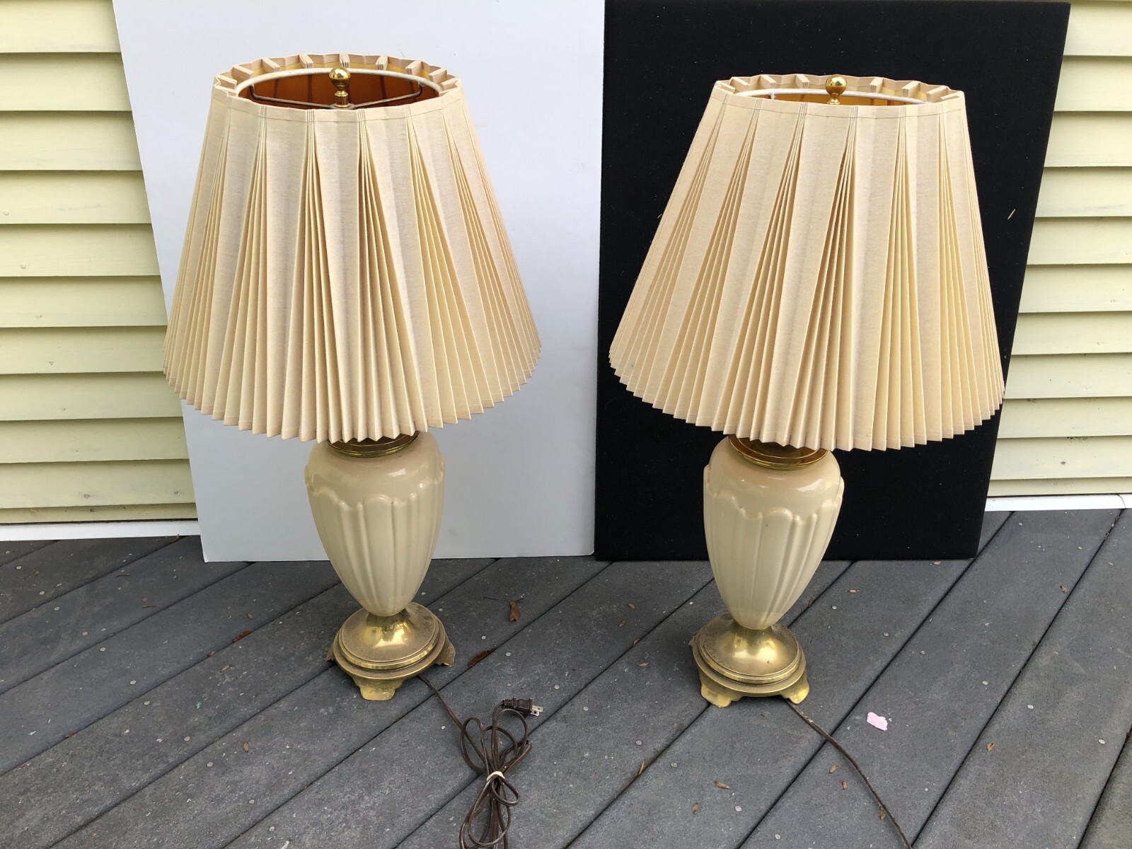 Pair of Regency Stiffel Brass porcelain Lenox table lamps with Shades