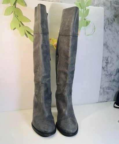 J. Crew Nottingham Tall Boots Gray/blue Leather Block Heel Size 6.5 ~16950 - Picture 3 of 5