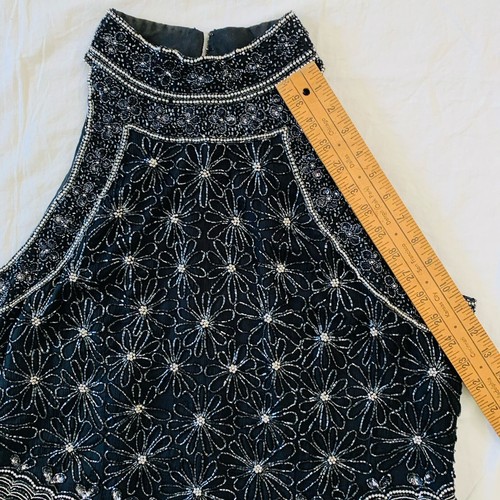 Top Papell Boutique sera seta con perline vintage taglia 1x nero capesante senza maniche - Foto 17 di 24
