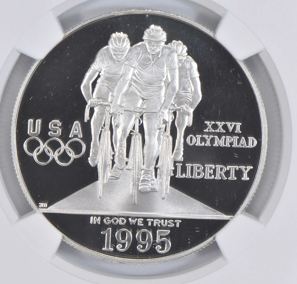 1995 P Cycling Olympic Games Commemorative Proof Silver Dollar NGC PF70 - Image 3 of 4