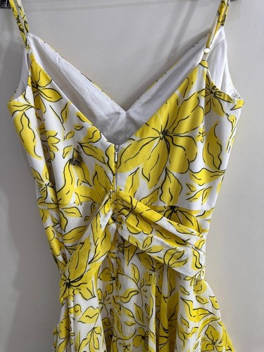 Badgley Mischka High Low Floral Print TieredRuffle Midi Dress Yellow Size 8 Flaw - 第 10/22 張圖片